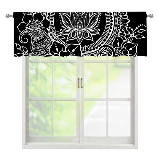 Black And White Lotus Flower Print Window Valance