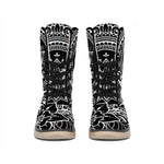 Black And White Lotus Flower Print Winter Boots