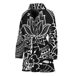 Black And White Lotus Flower Print Women's Bathrobe