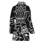 Black And White Lotus Flower Print Women's Bathrobe