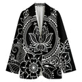 Black And White Lotus Flower Print Women's Cotton Blazer