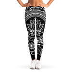 Black And White Lotus Flower Print Women's Leggings