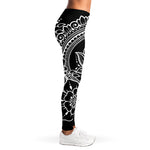 Black And White Lotus Flower Print Women's Leggings
