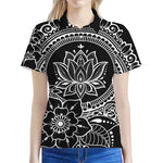 Black And White Lotus Flower Print Women's Polo Shirt