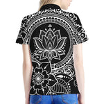 Black And White Lotus Flower Print Women's Polo Shirt