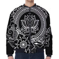 Black And White Lotus Flower Print Zip Sleeve Bomber Jacket