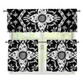 Black And White Lotus Mandala Print 3 Piece Kitchen Curtains