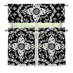 Black And White Lotus Mandala Print 3 Piece Kitchen Curtains
