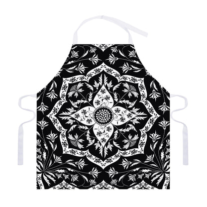 Black And White Lotus Mandala Print Adjustable Apron
