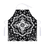 Black And White Lotus Mandala Print Adjustable Apron