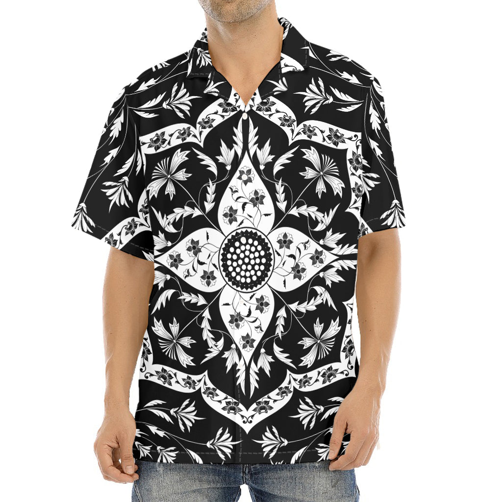 Black And White Lotus Mandala Print Aloha Shirt