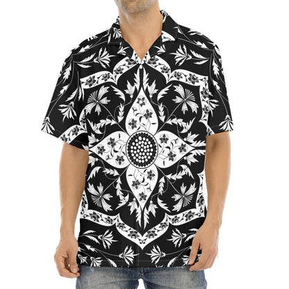 Black And White Lotus Mandala Print Aloha Shirt