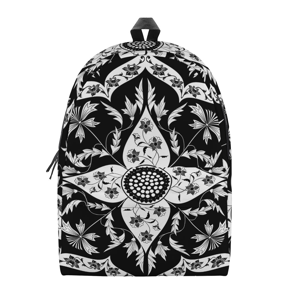 Black And White Lotus Mandala Print Backpack