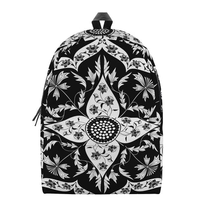 Black And White Lotus Mandala Print Backpack