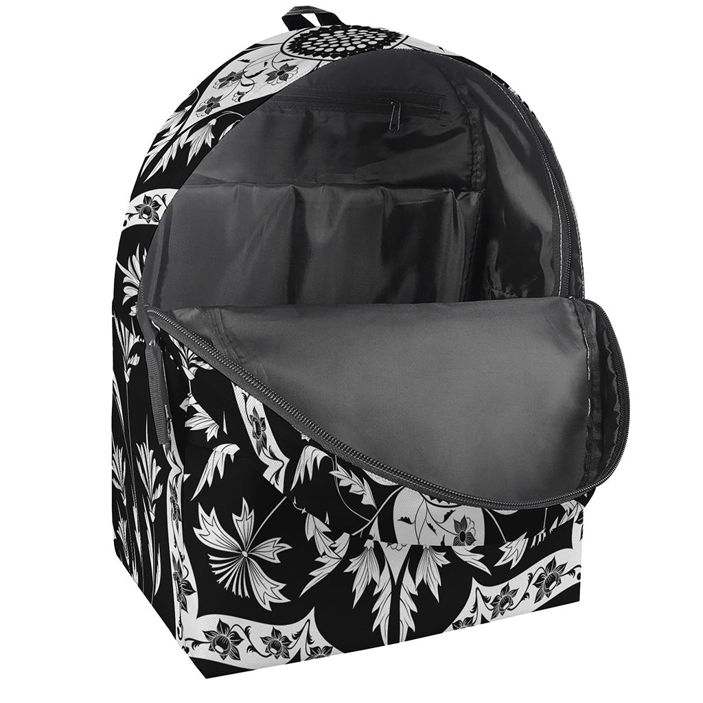 Black And White Lotus Mandala Print Backpack