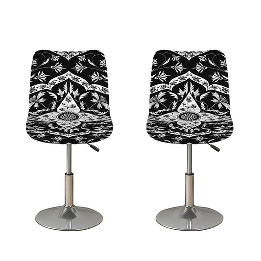 Black And White Lotus Mandala Print Bar Stool Covers