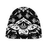 Black And White Lotus Mandala Print Beanie