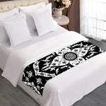 Black And White Lotus Mandala Print Bed Runner
