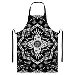 Black And White Lotus Mandala Print Bib Apron With Pocket