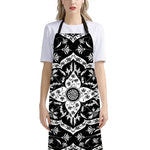 Black And White Lotus Mandala Print Bib Apron With Pocket