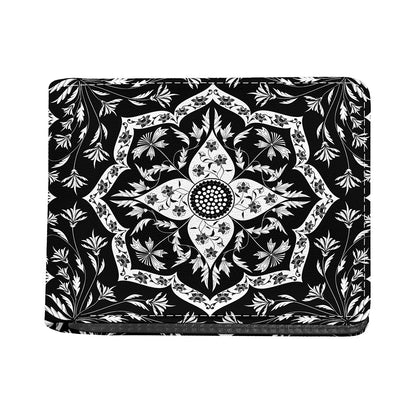 Black And White Lotus Mandala Print Bifold Wallet