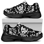 Black And White Lotus Mandala Print Black Chunky Shoes