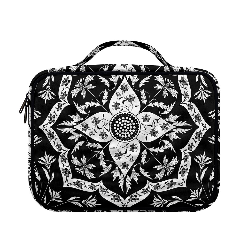 Black And White Lotus Mandala Print Briefcase Bible Bag