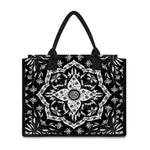 Black And White Lotus Mandala Print Canvas Tote Bag