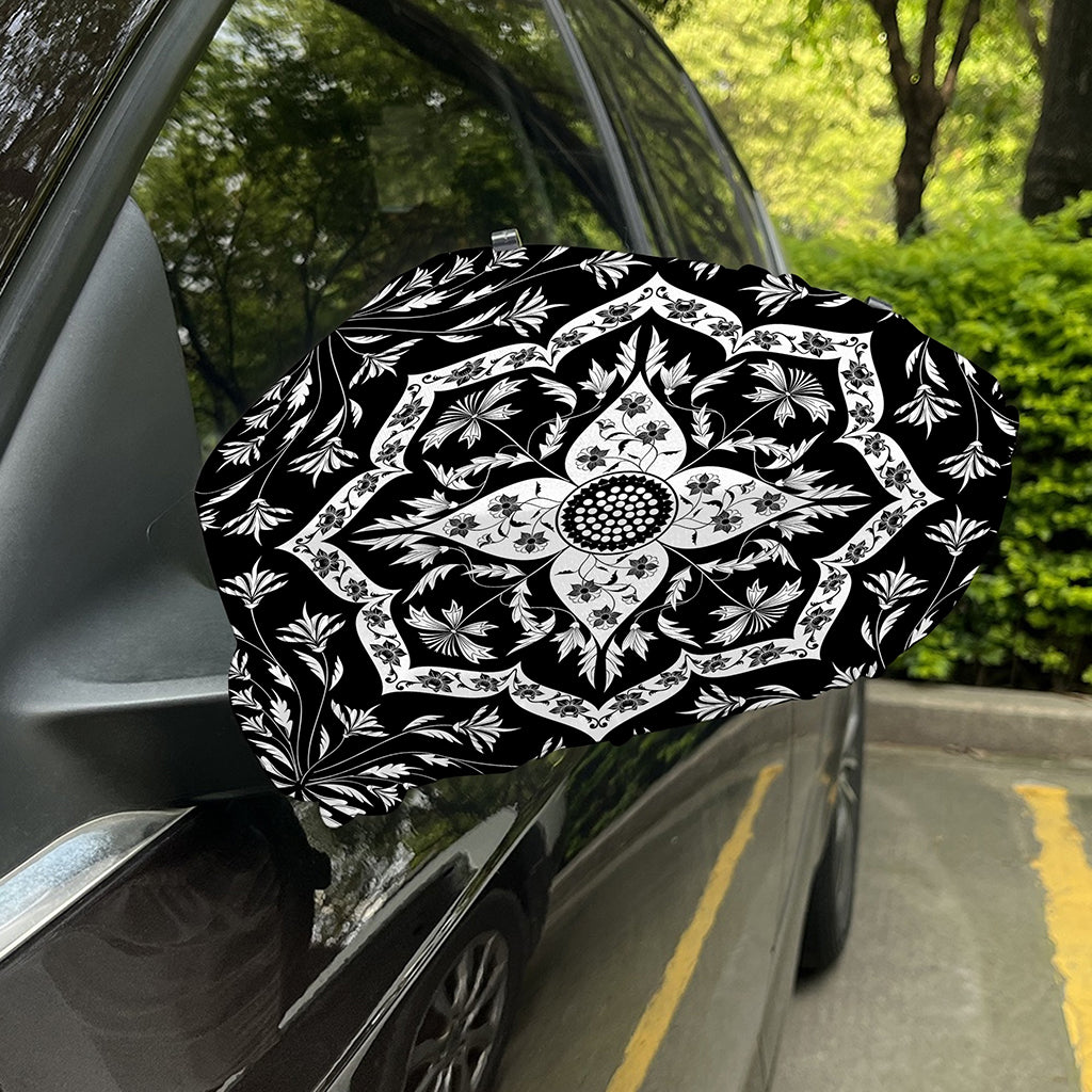 Black And White Lotus Mandala Print Car Side Mirror Covers