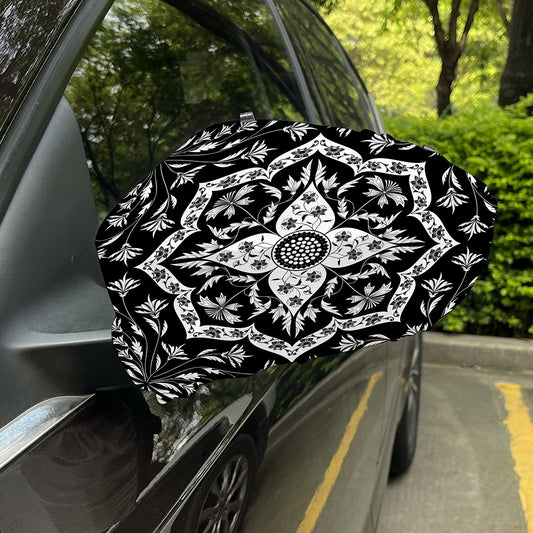 Black And White Lotus Mandala Print Car Side Mirror Covers