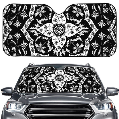 Black And White Lotus Mandala Print Car Windshield Sun Shade