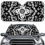 Black And White Lotus Mandala Print Car Windshield Sun Shade