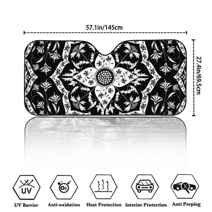 Black And White Lotus Mandala Print Car Windshield Sun Shade