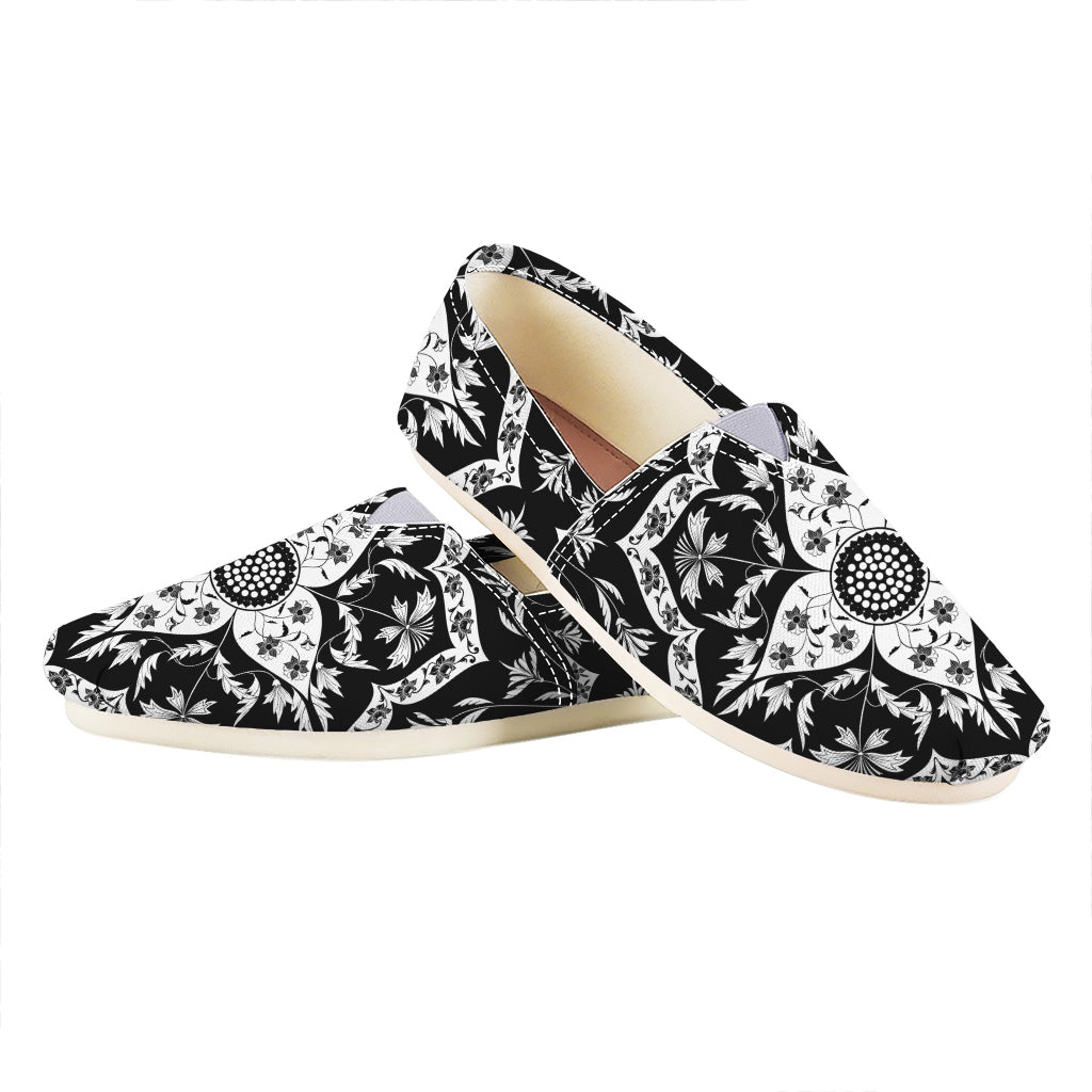 Black And White Lotus Mandala Print Casual Shoes