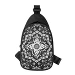 Black And White Lotus Mandala Print Chest Bag