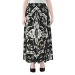 Black And White Lotus Mandala Print Chiffon Maxi Skirt