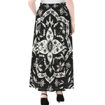 Black And White Lotus Mandala Print Chiffon Maxi Skirt