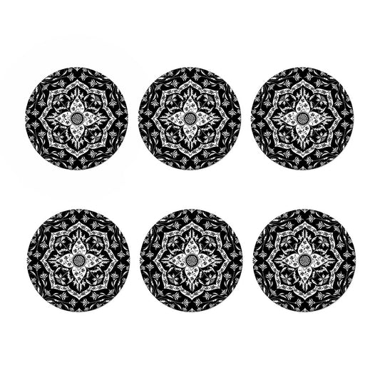 Black And White Lotus Mandala Print Coaster Set