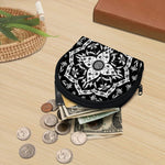 Black And White Lotus Mandala Print Coin Purse