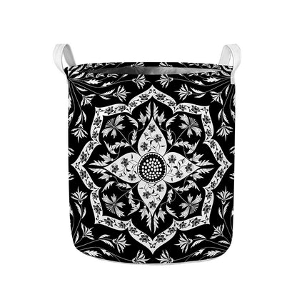 Black And White Lotus Mandala Print Collapsible Laundry Basket