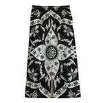 Black And White Lotus Mandala Print Cotton Front Slit Maxi Skirt