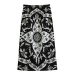 Black And White Lotus Mandala Print Cotton Front Slit Maxi Skirt