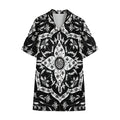 Black And White Lotus Mandala Print Cotton Hawaiian Shirt