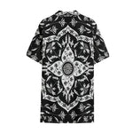 Black And White Lotus Mandala Print Cotton Hawaiian Shirt