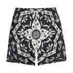 Black And White Lotus Mandala Print Cotton Shorts