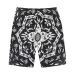 Black And White Lotus Mandala Print Cotton Shorts