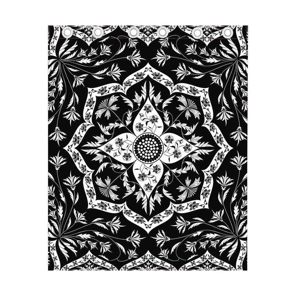 Black And White Lotus Mandala Print Curtain