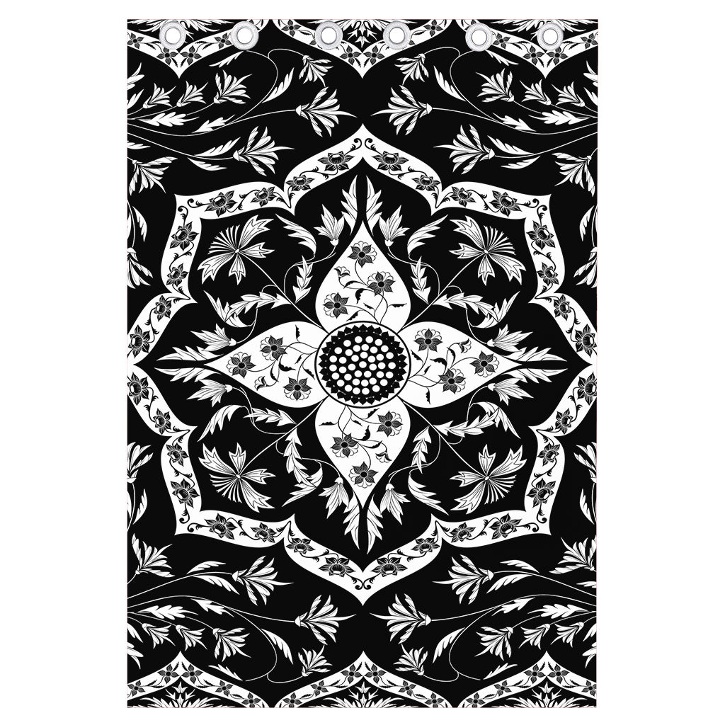 Black And White Lotus Mandala Print Curtain