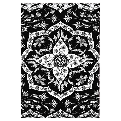 Black And White Lotus Mandala Print Curtain