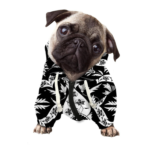Black And White Lotus Mandala Print Dog Zip Up Hoodie